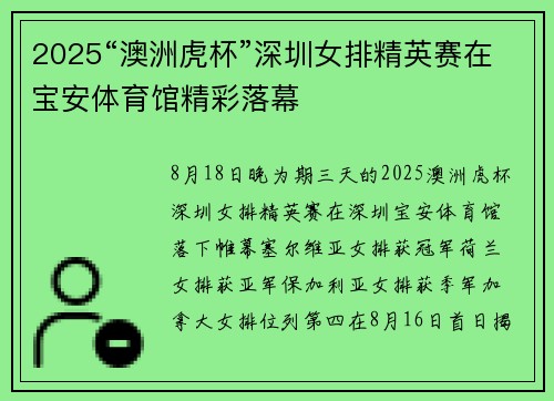 2025“澳洲虎杯”深圳女排精英赛在宝安体育馆精彩落幕